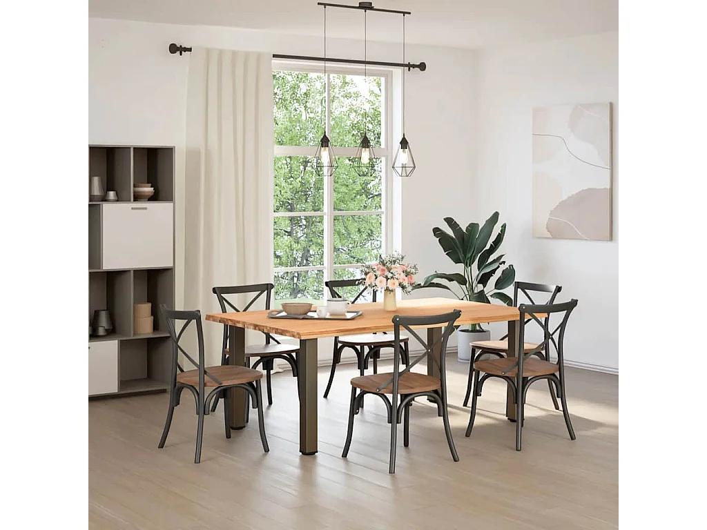 Table à manger marron clair bois de chêne massif rectangulaire