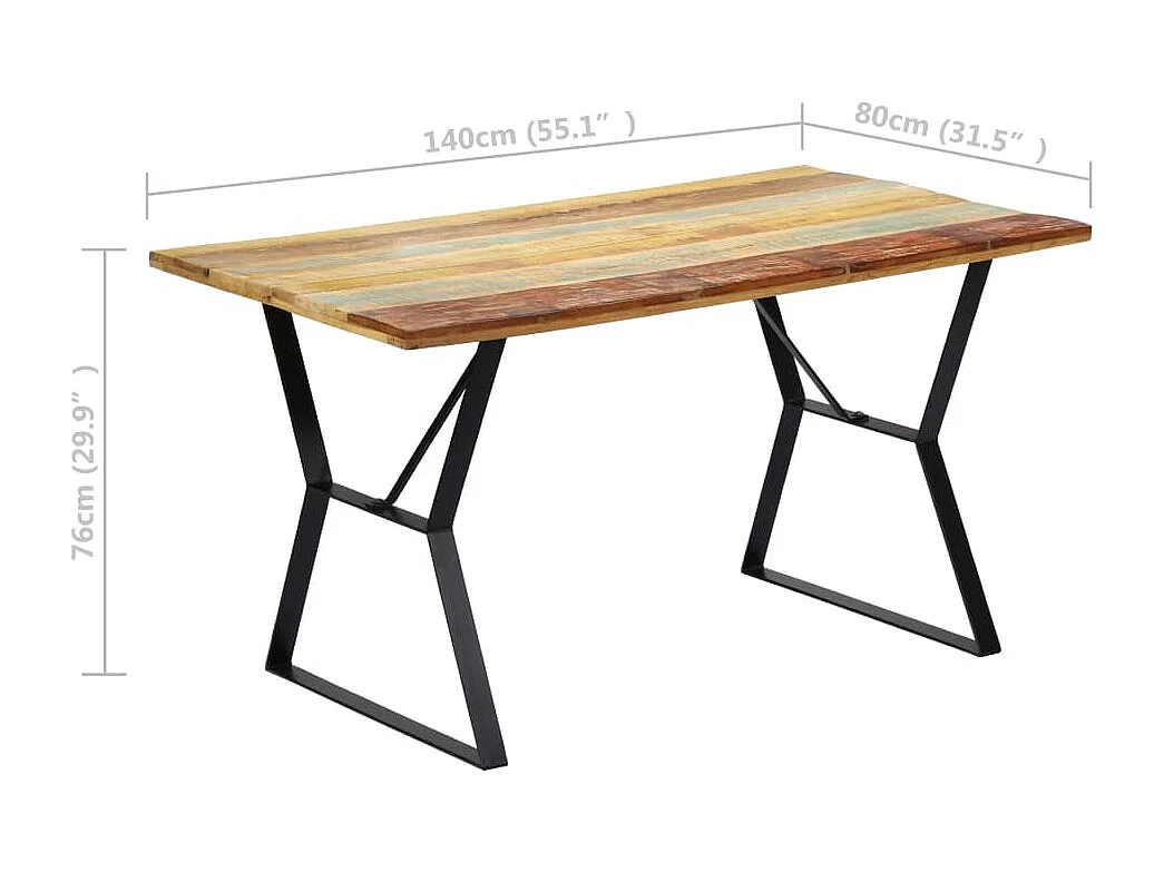 Mesa de jantar 140x80x76 cm madeira recuperada maciça