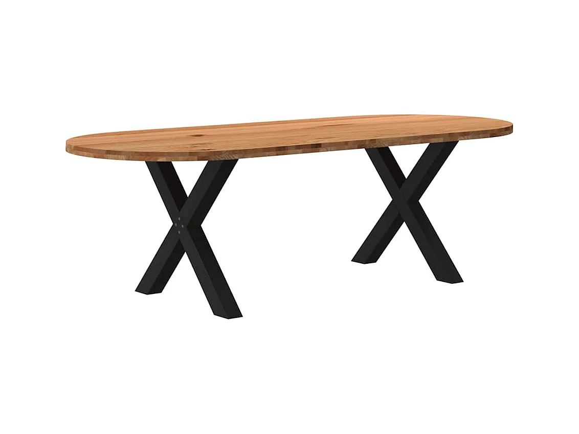 Table à manger marron clair bois de chêne massif ovale