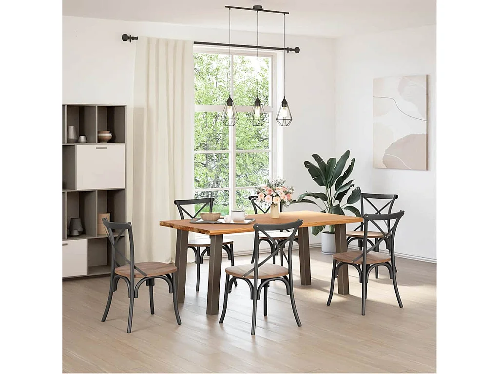 Table à manger marron clair bois de chêne massif rectangulaire