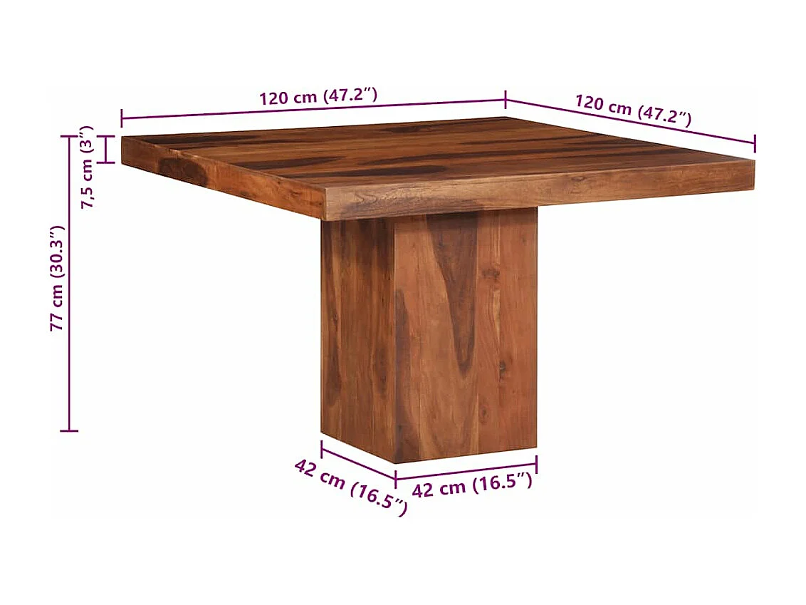 Table à manger 120x120x77 cm bois d'acacia massif