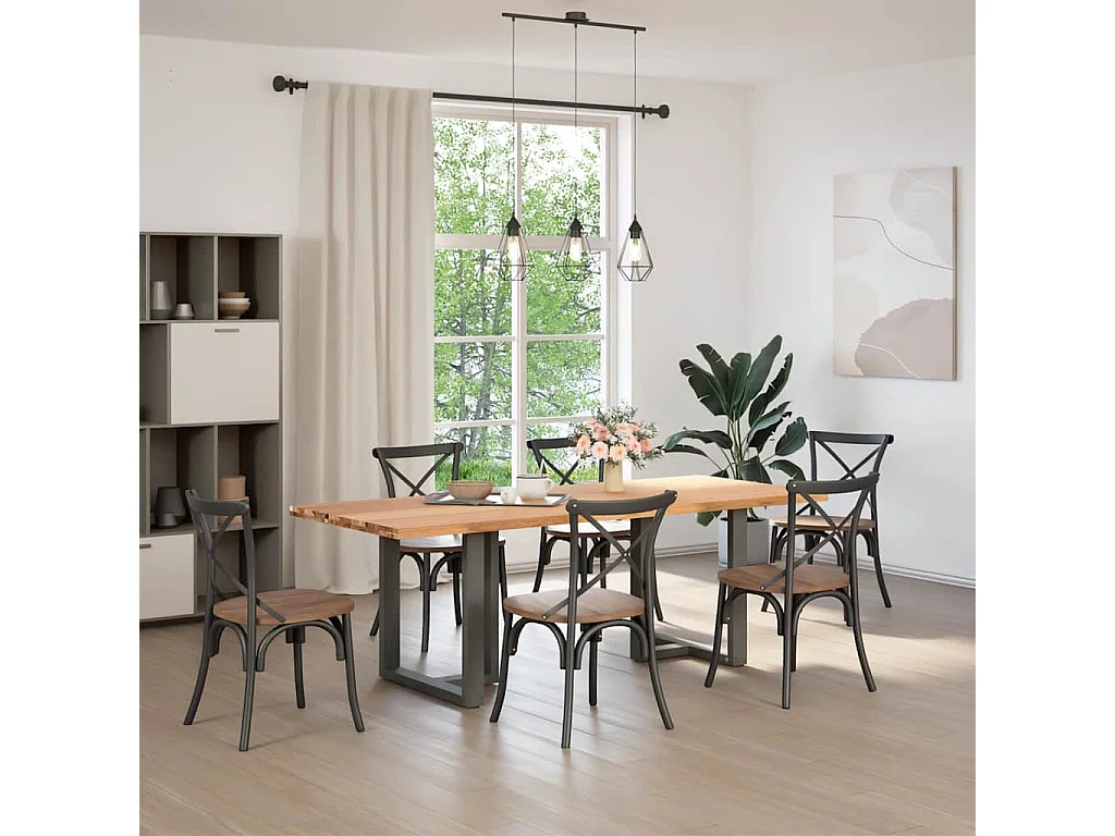 Table à manger marron clair bois de chêne massif rectangulaire