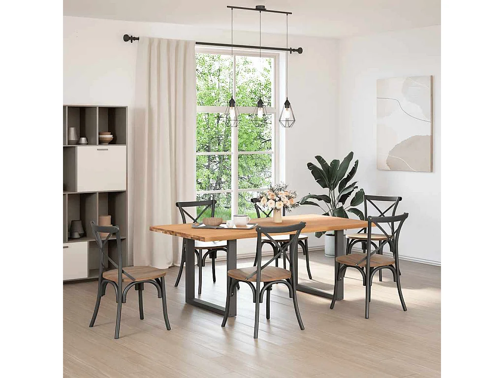 Table à manger marron clair bois de chêne massif rectangulaire