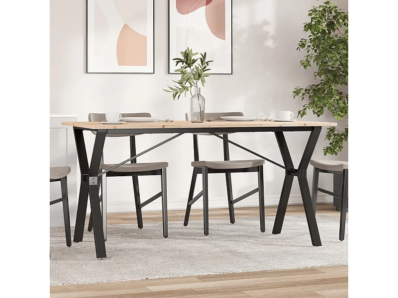 Mesa de comedor marco Y madera maciza pino y hierro 160x80x75cm