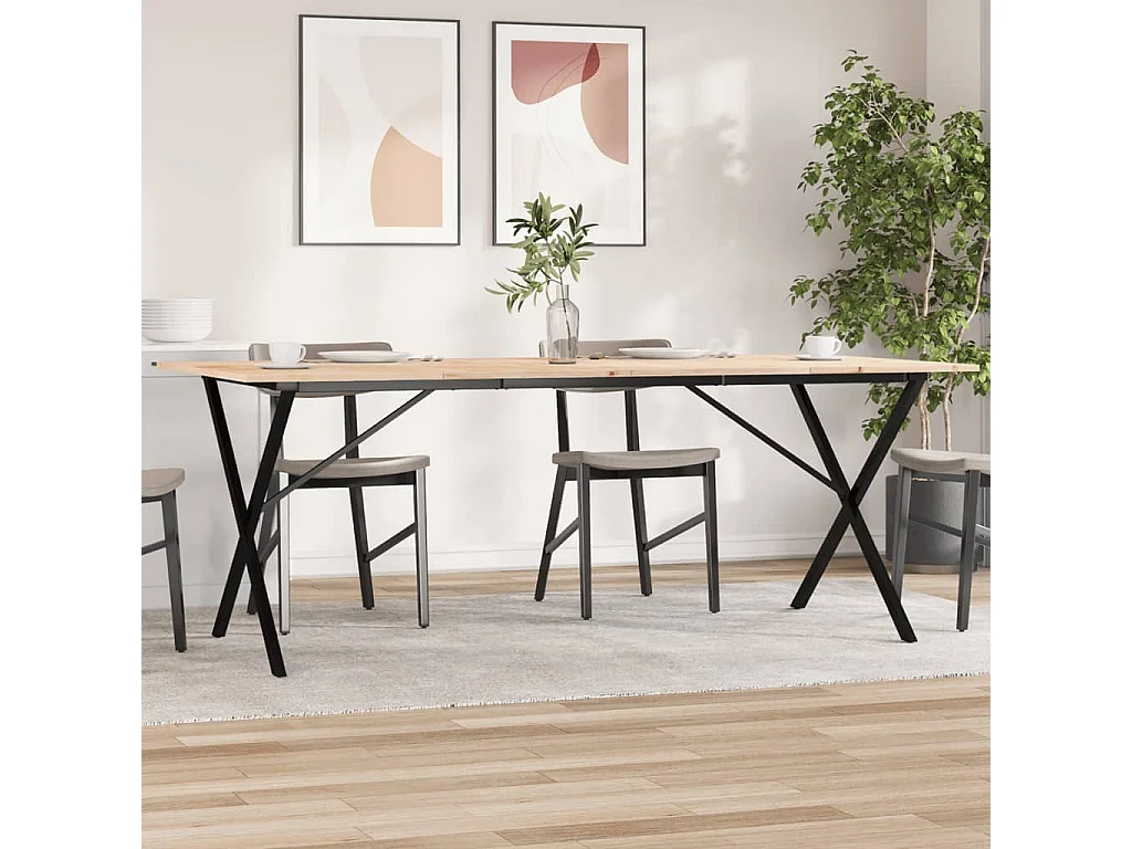 Table à manger cadre en X 200x100x75cm bois de pin massif fonte