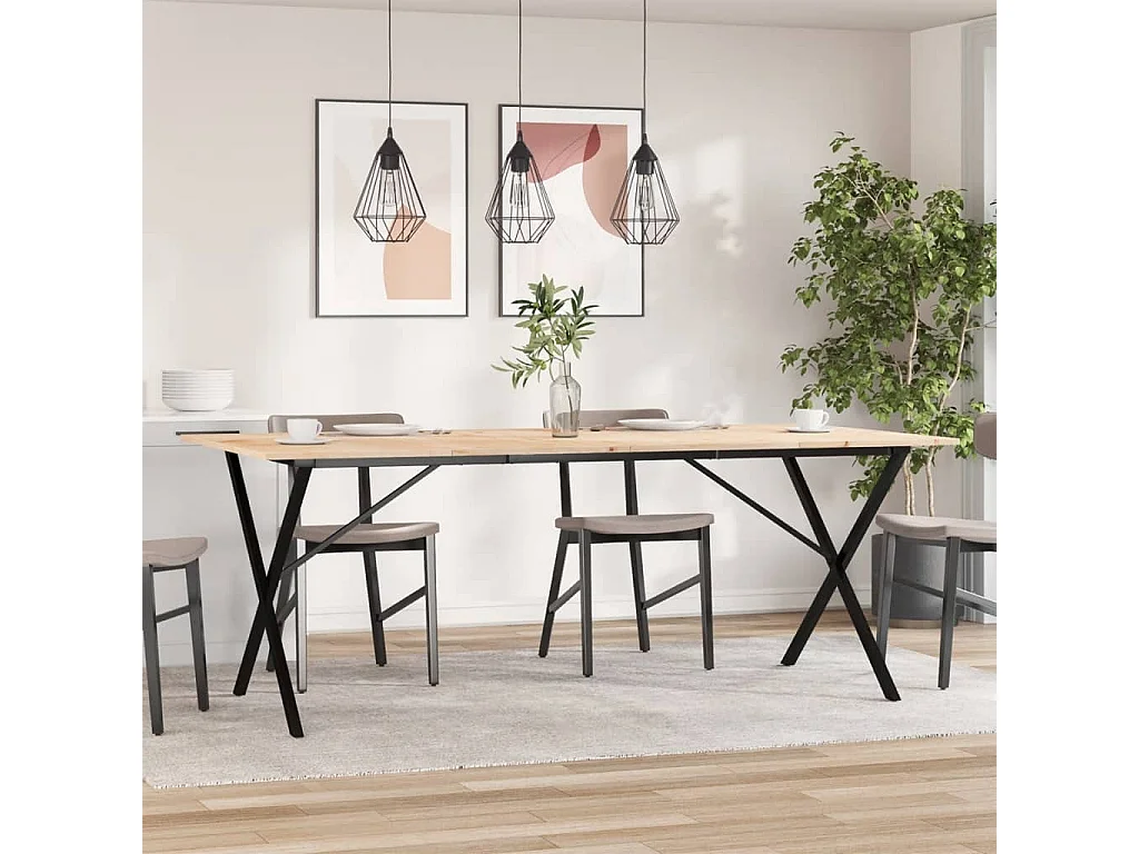 Table à manger cadre en X 200x100x75cm bois de pin massif fonte
