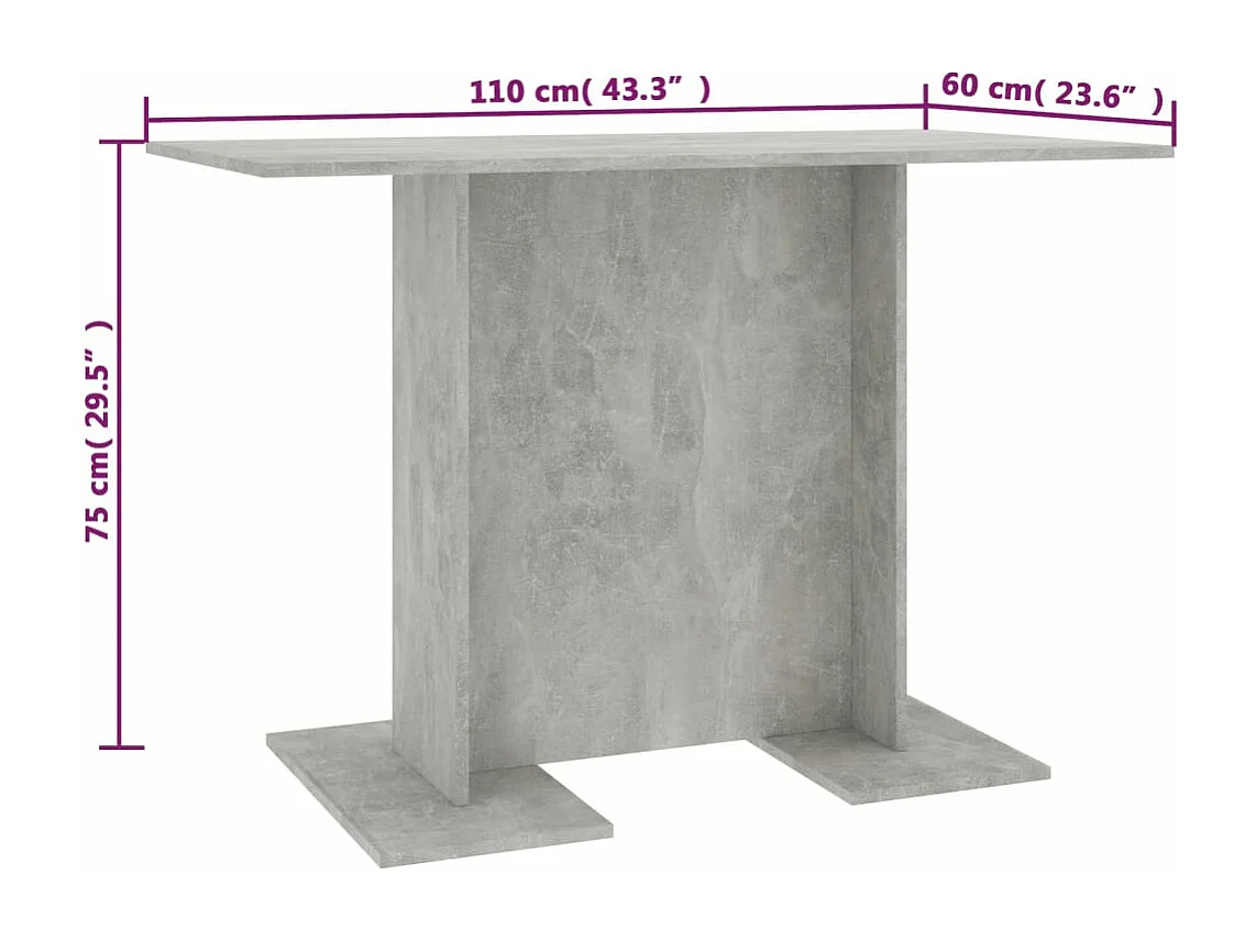 Table de salle à manger Gris béton 110 x 60 x 75 cm Aggloméré