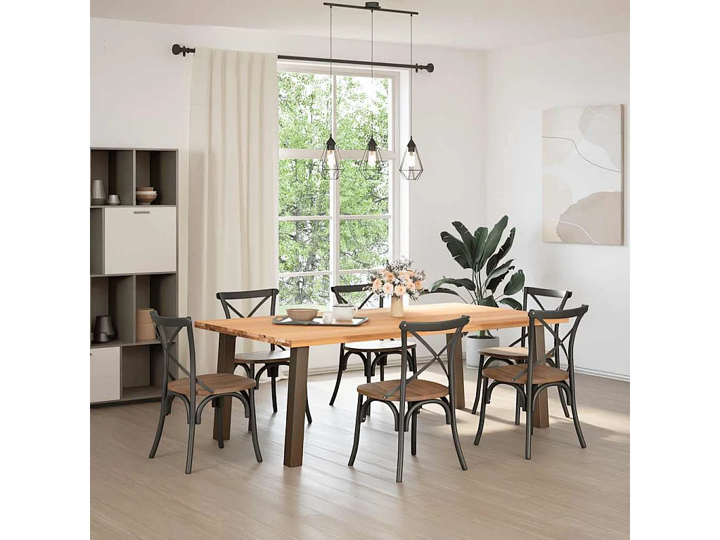 Table à manger marron clair bois de chêne massif rectangulaire