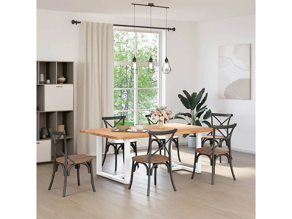 Table à manger marron clair bois de chêne massif rectangulaire