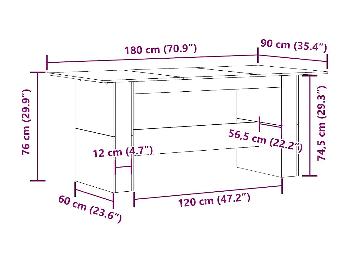 Table à manger chêne artisanal 180x90x76 cm bois d'ingénierie