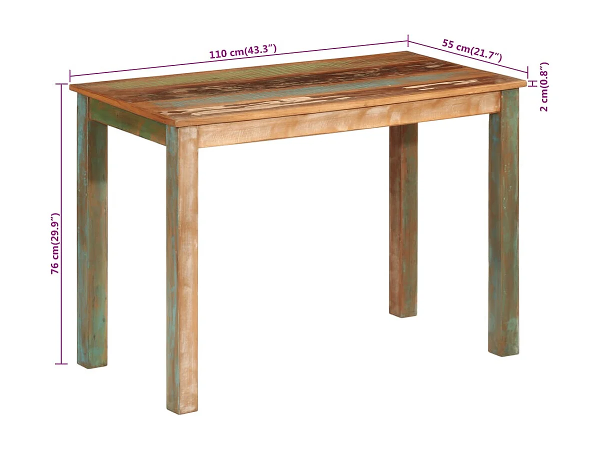 Table de salle à manger 110x55x76cm Bois massif de récupération