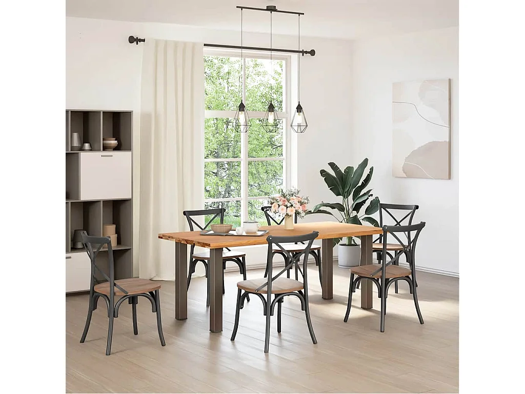 Table à manger marron clair bois de chêne massif rectangulaire