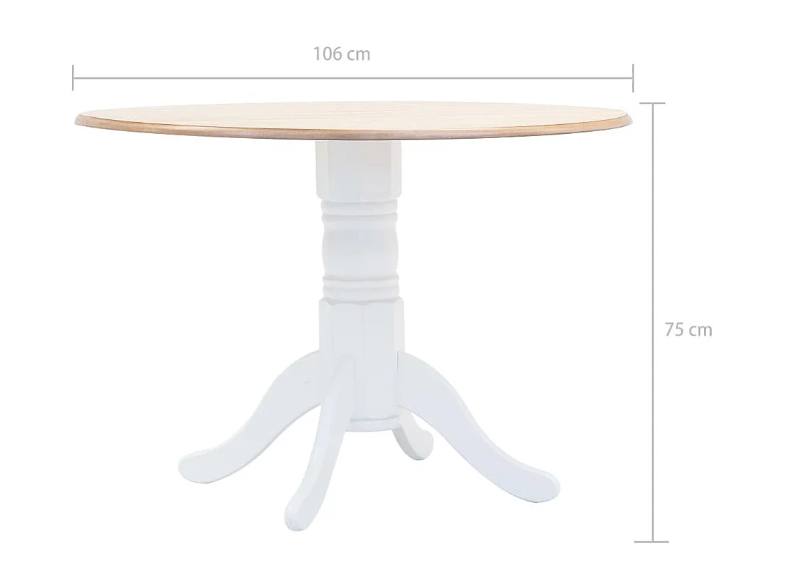 Mesa de comedor de madera maciza de caucho blanco marrón 106 cm