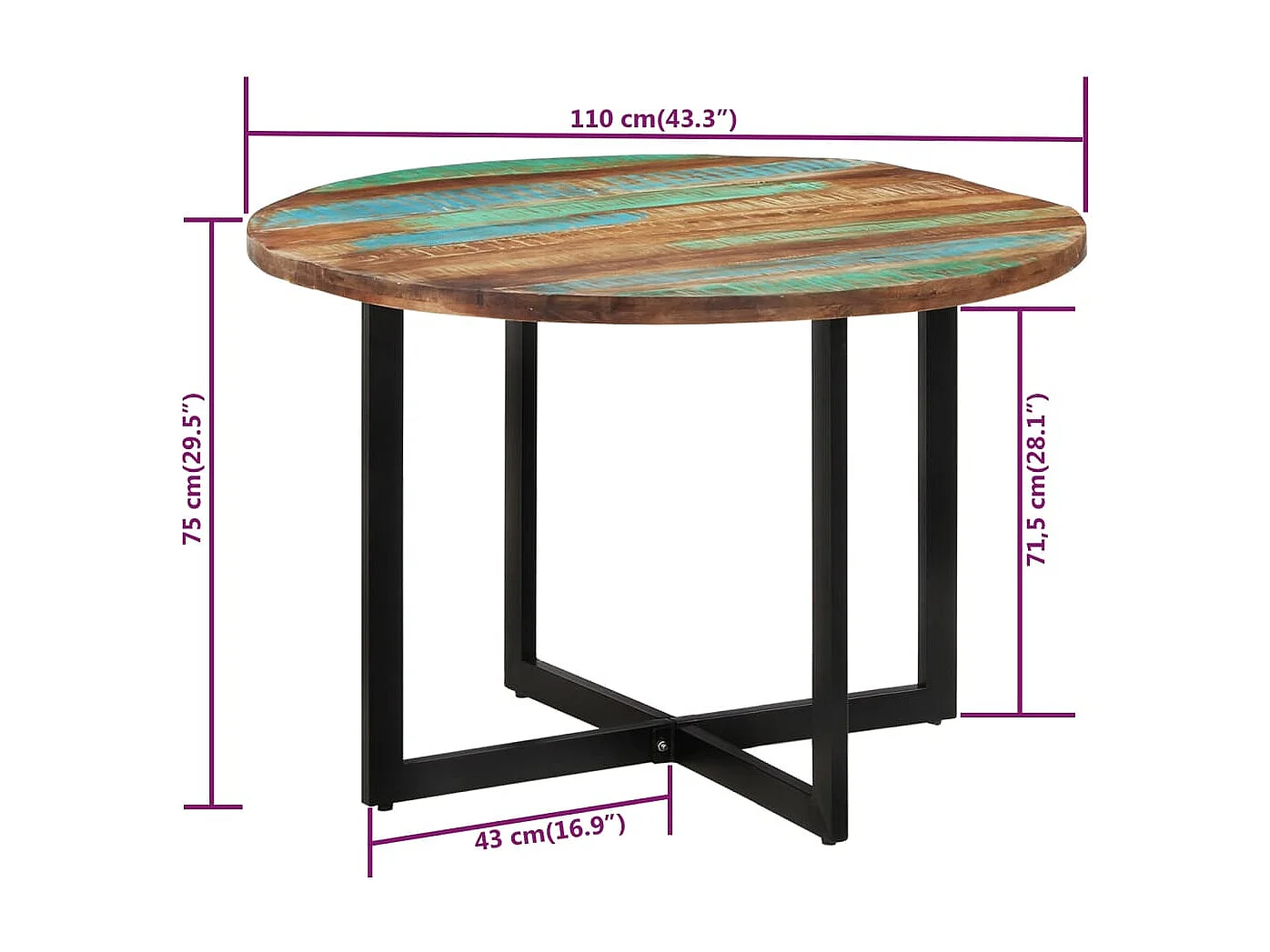 Mesa de jantar 110x75 cm madeira recuperada maciça