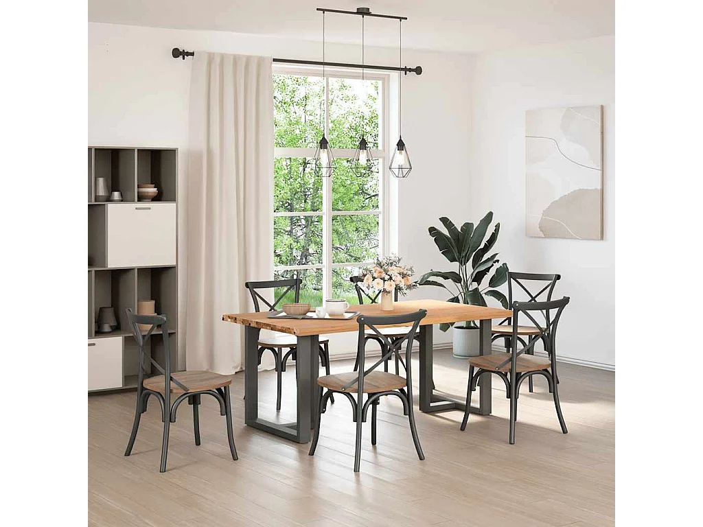 Table à manger marron clair bois de chêne massif rectangulaire