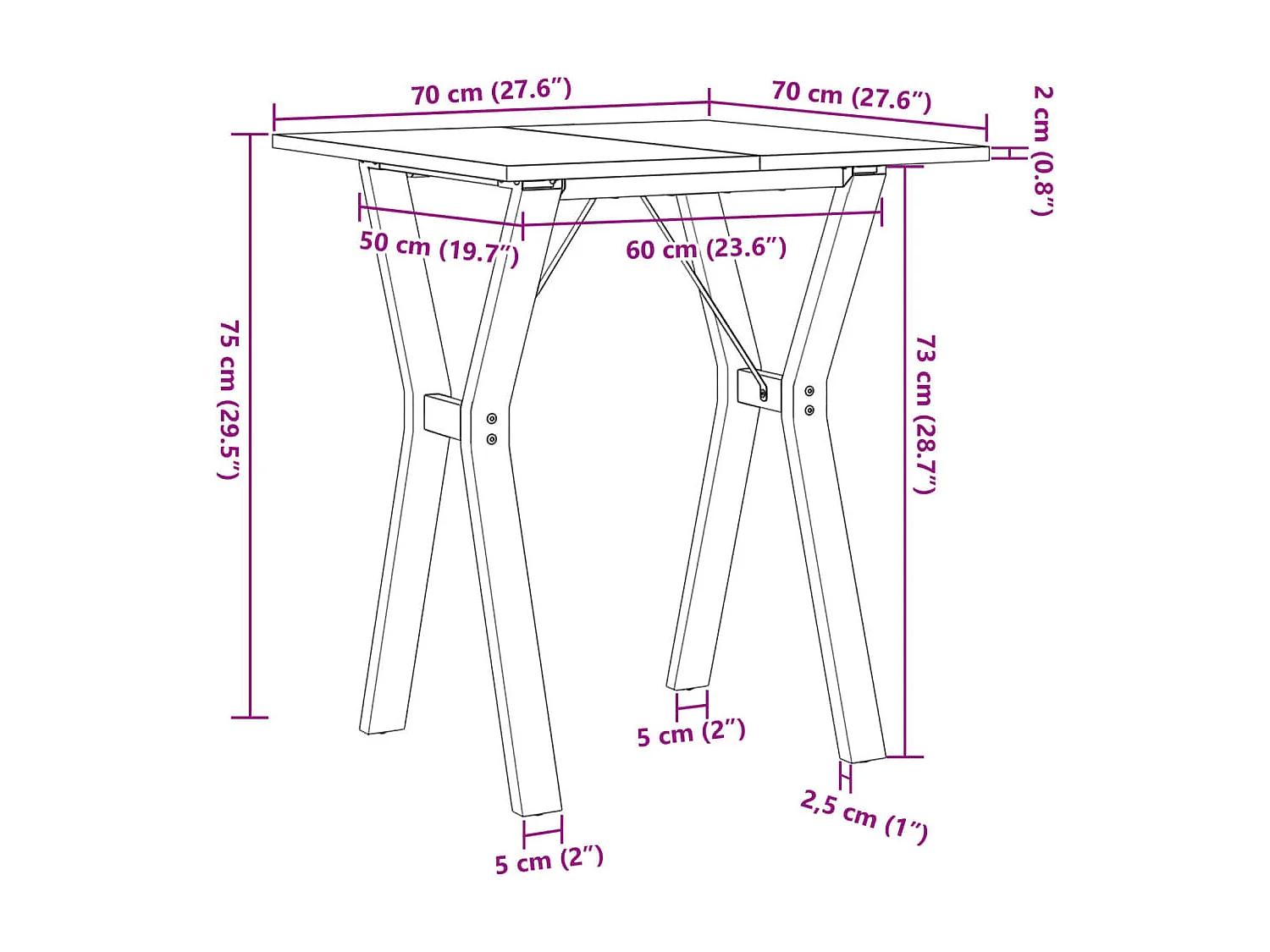 Mesa de comedor marco Y madera maciza pino y hierro 70x70x75 cm