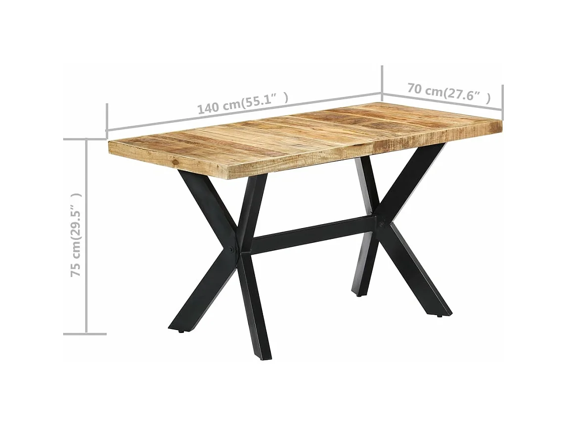 Table de salle à manger 140x70x75 cm Bois manguier massif brut