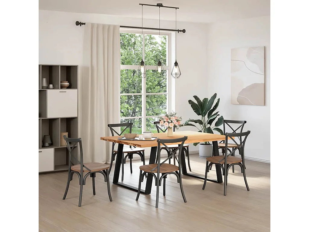 Table à manger marron clair bois de chêne massif