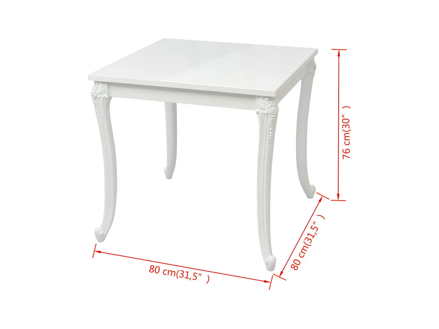 Eettafel 80 x 80 x 76 cm hoogglans wit