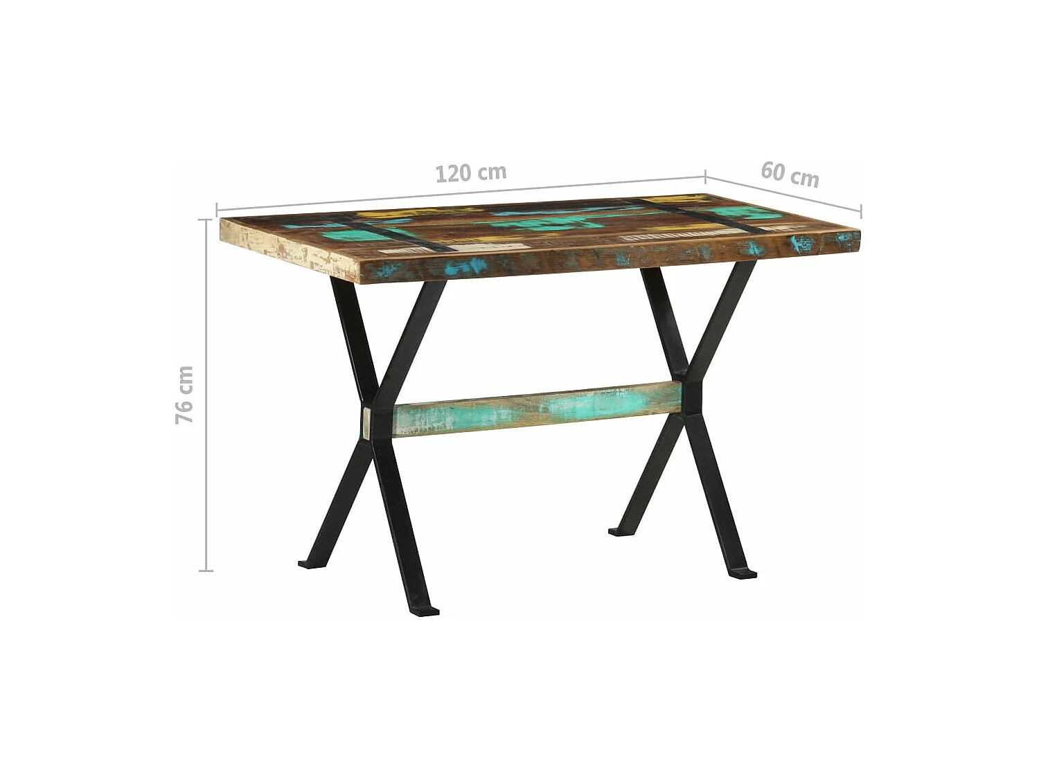 Mesa de jantar 120x60x76 cm madeira recuperada maciça