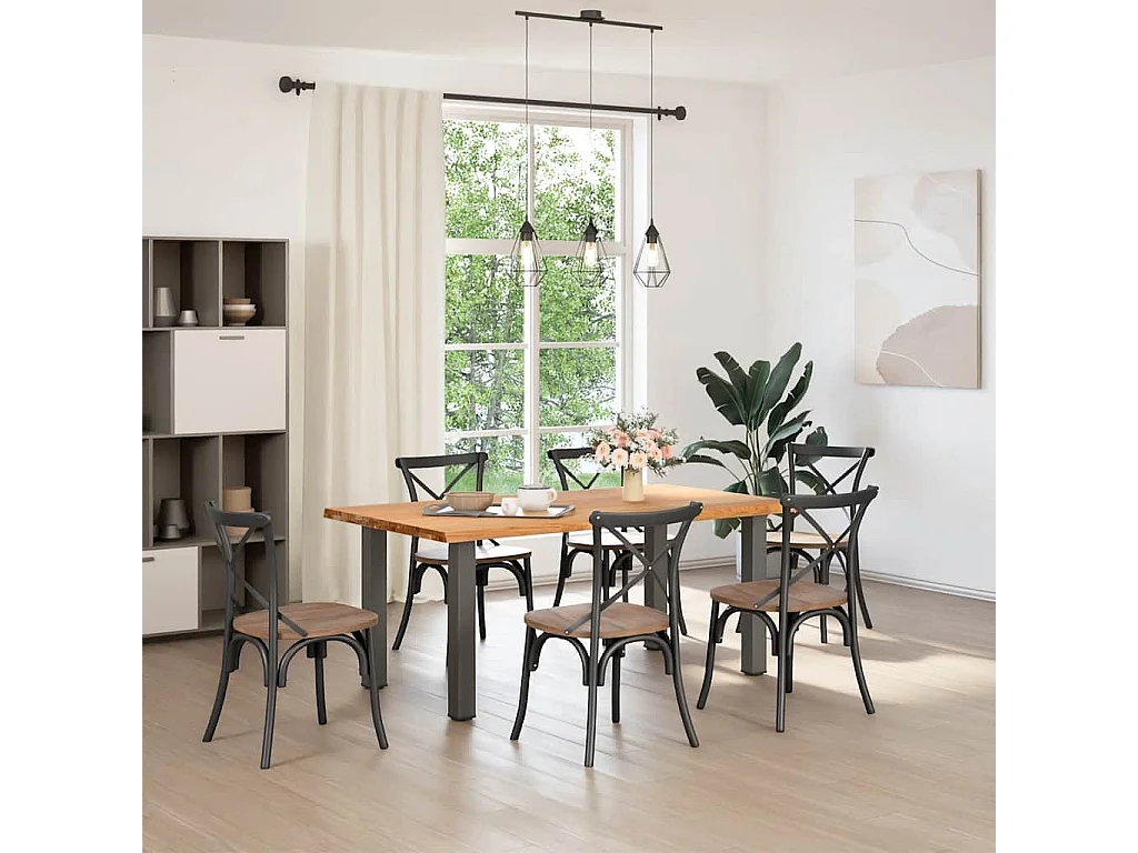 Table à manger marron clair bois de chêne massif rectangulaire