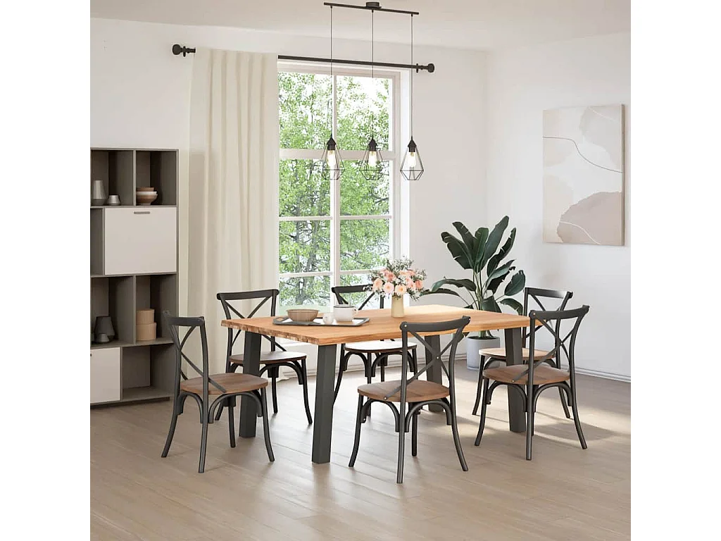 Table à manger marron clair bois de chêne massif rectangulaire