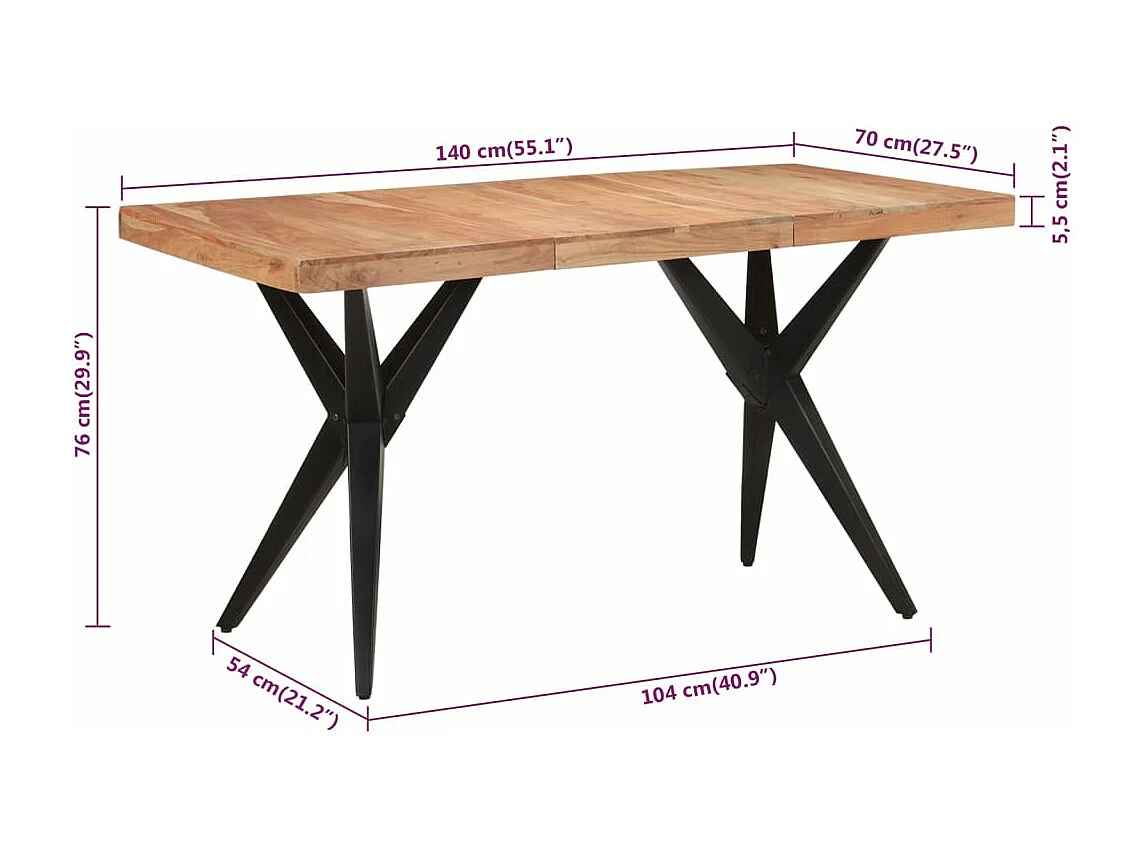 Table à manger noir 140x70x76 cm bois d'acacia solide