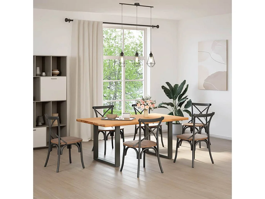 Table à manger marron clair bois de chêne massif rectangulaire