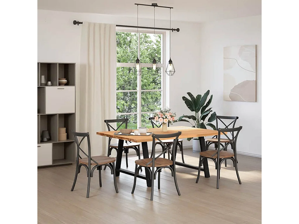 Table à manger marron clair bois de chêne massif rectangulaire