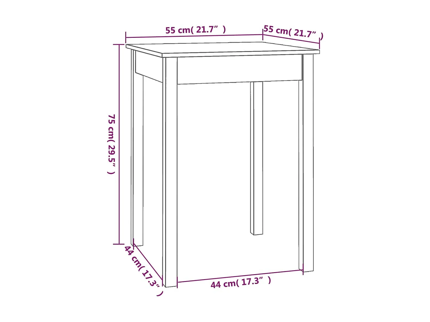 Eettafel 55x55x75 cm massief grenenhout