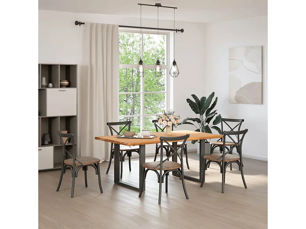 Table à manger marron clair bois de chêne massif rectangulaire