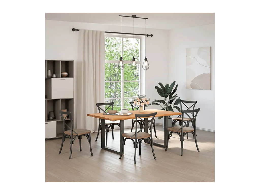 Table à manger marron clair bois de chêne massif rectangulaire