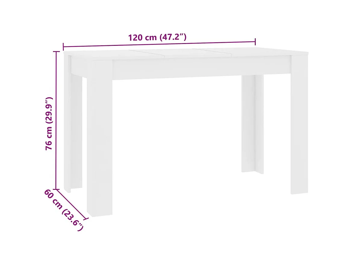 Mesa de jantar 120x60x76 cm contraplacado branco