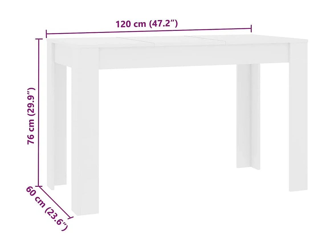 Table de salle à manger Blanc 120 x 60 x 76 cm Aggloméré