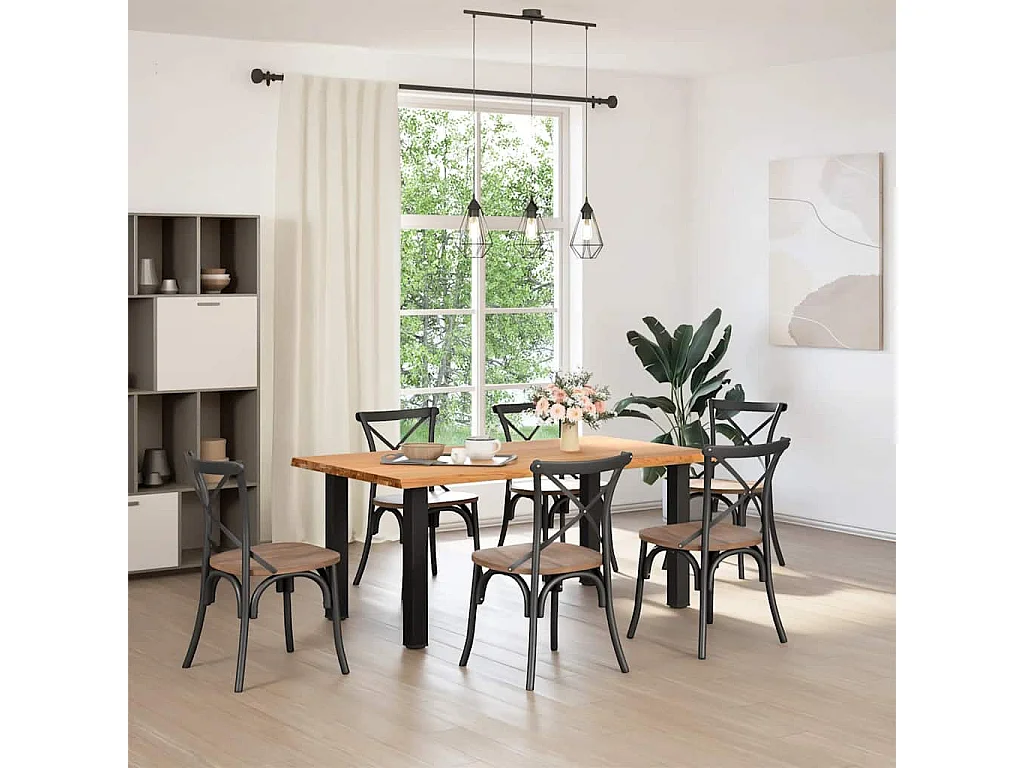 Table à manger marron clair bois de chêne massif rectangulaire