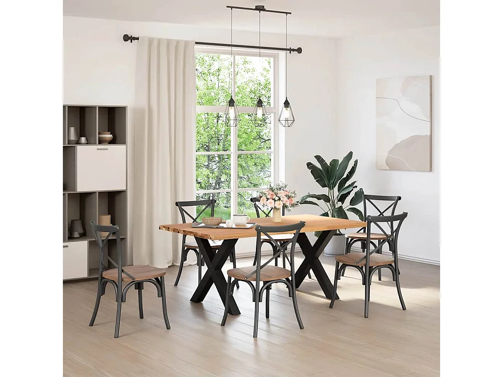 Table à manger marron clair bois de chêne massif rectangulaire