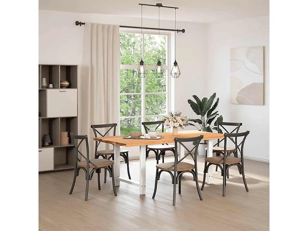 Table à manger marron clair bois de chêne massif rectangulaire