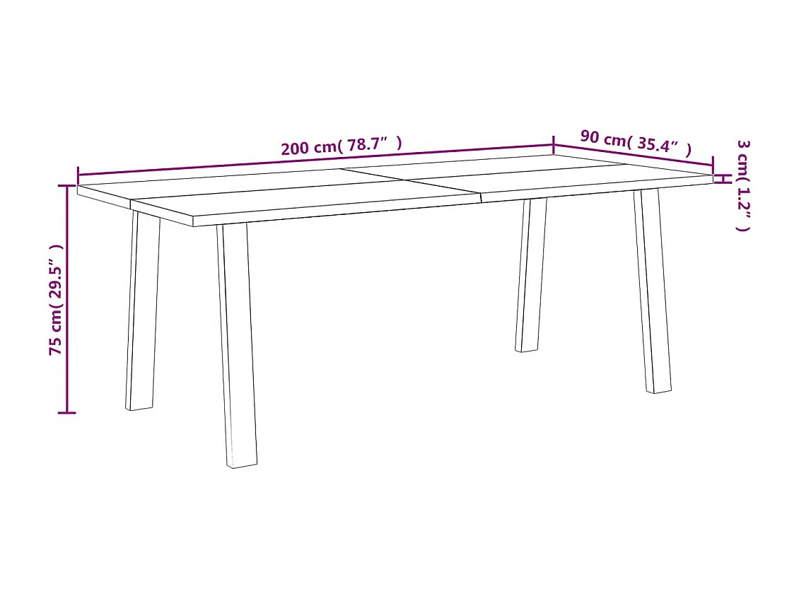 Eettafel 200x90x75 cm massief acaciahout