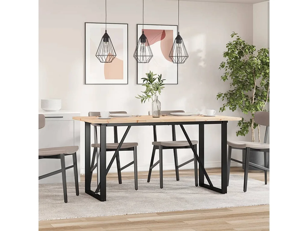 Table à manger cadre en O 140x80x75,5 cm bois pin massif fonte