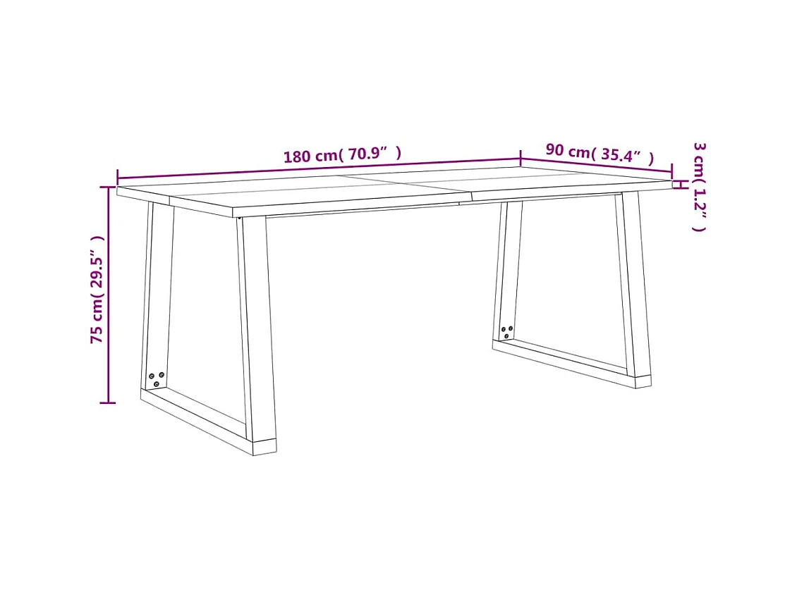 Eettafel met natuurlijke rand 180x90x75 cm massief acaciahout