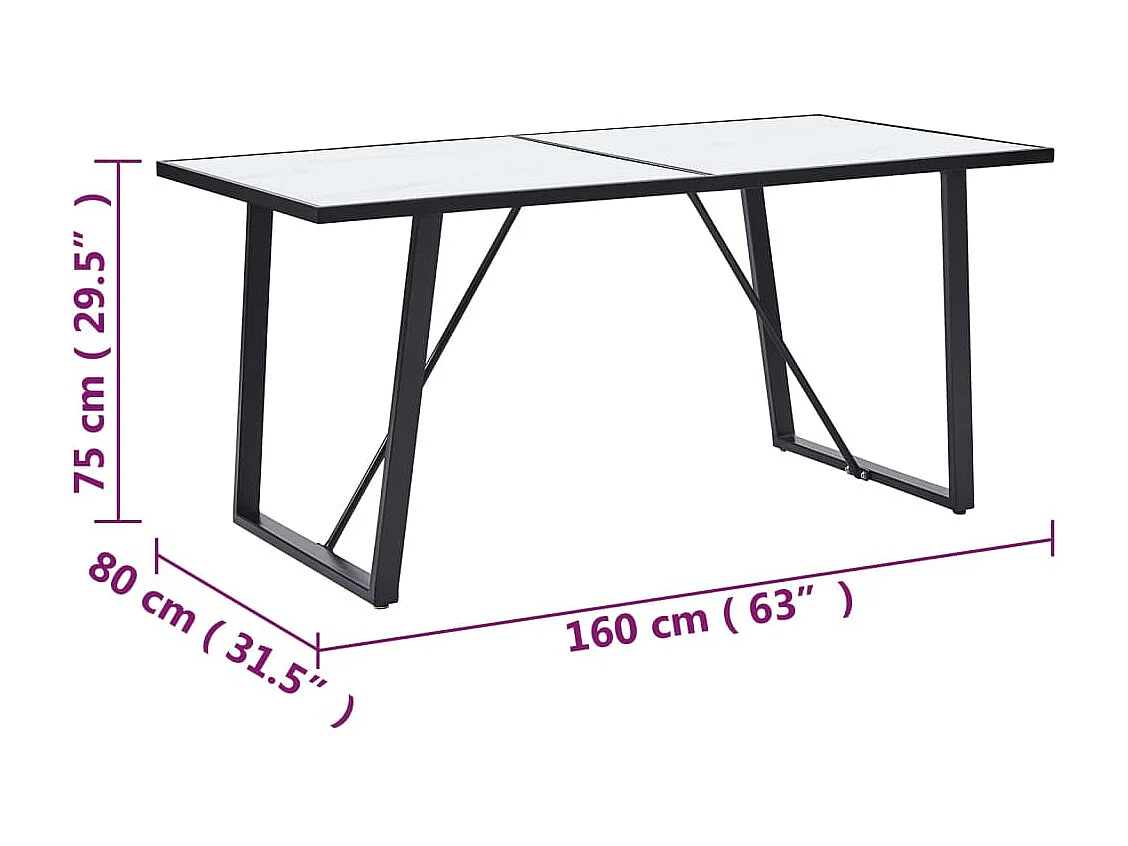 Table de salle à manger Blanc 160x80x75 cm Verre trempé
