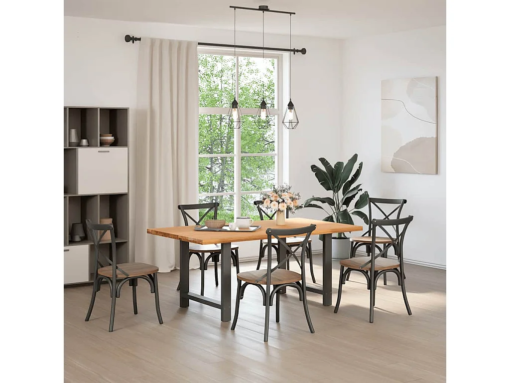 Table à manger marron clair bois de chêne massif rectangulaire