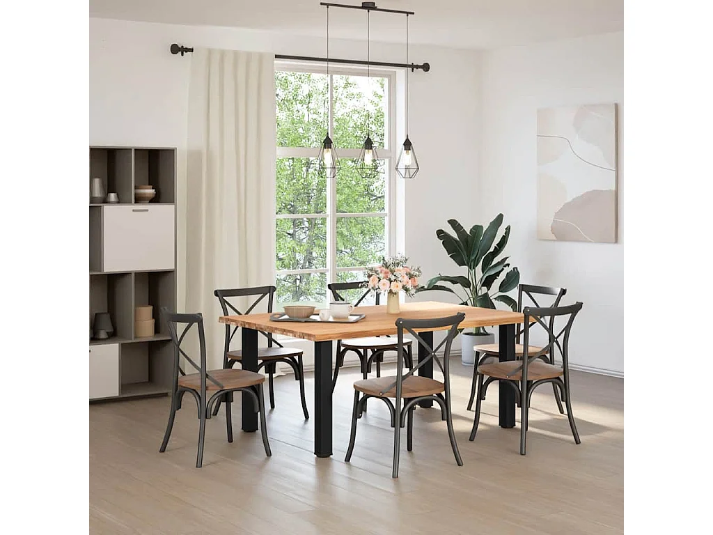 Table à manger marron clair bois de chêne massif rectangulaire