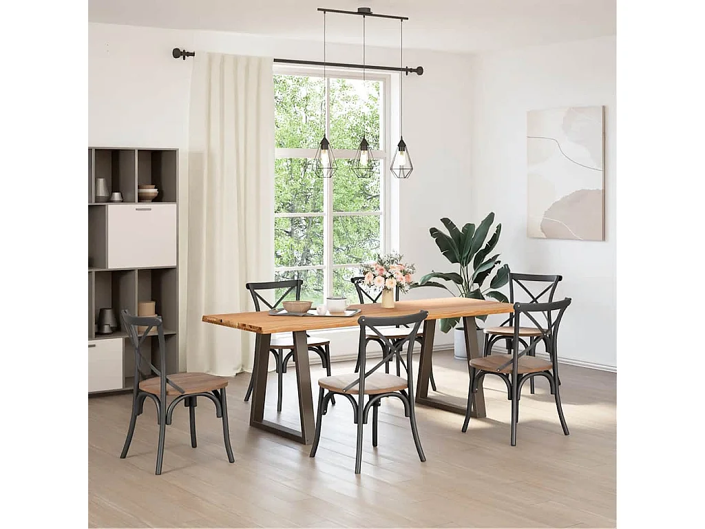 Table à manger avec bord naturel 220x80x74 cm bois massif chêne