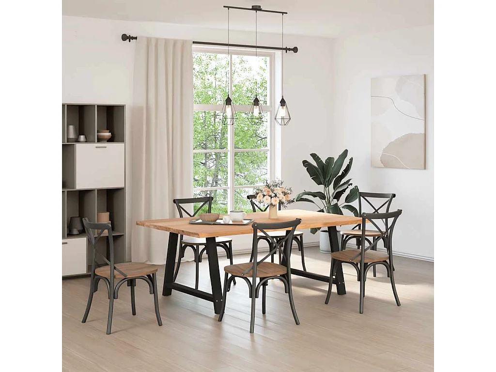 Table à manger marron clair bois de chêne massif rectangulaire