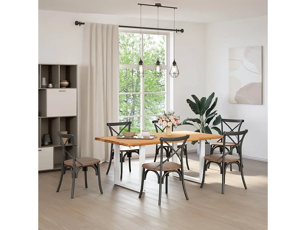 Table à manger marron clair bois de chêne massif rectangulaire