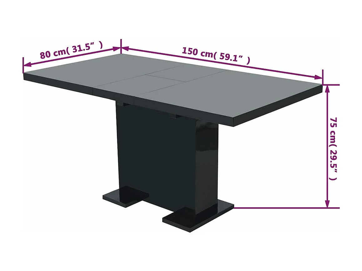 Table à manger extensible noir brillant