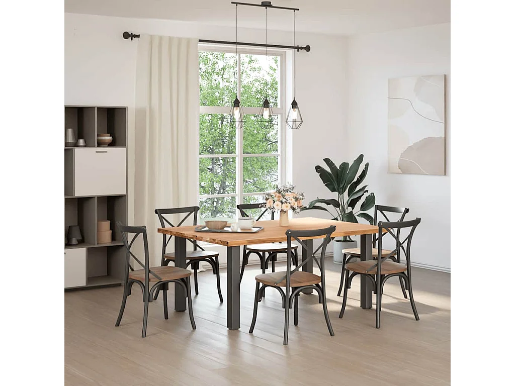 Table à manger marron clair bois de chêne massif rectangulaire