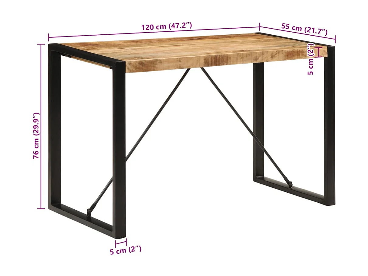 Eettafel 120x55x76 cm massief ruw mangohout