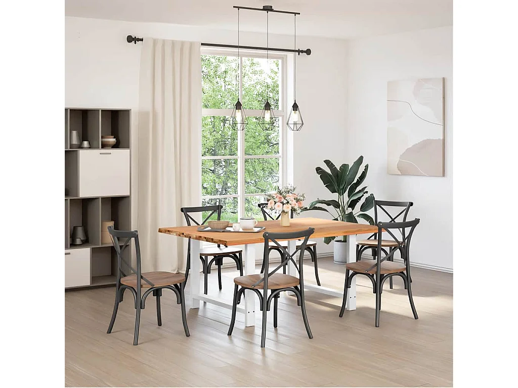 Table à manger marron clair bois de chêne massif rectangulaire